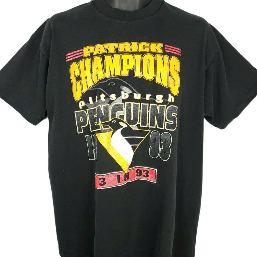 Pittsburgh Penguins T Shirt Vintage 90s 1993 Patrick Champions NHL Hockey